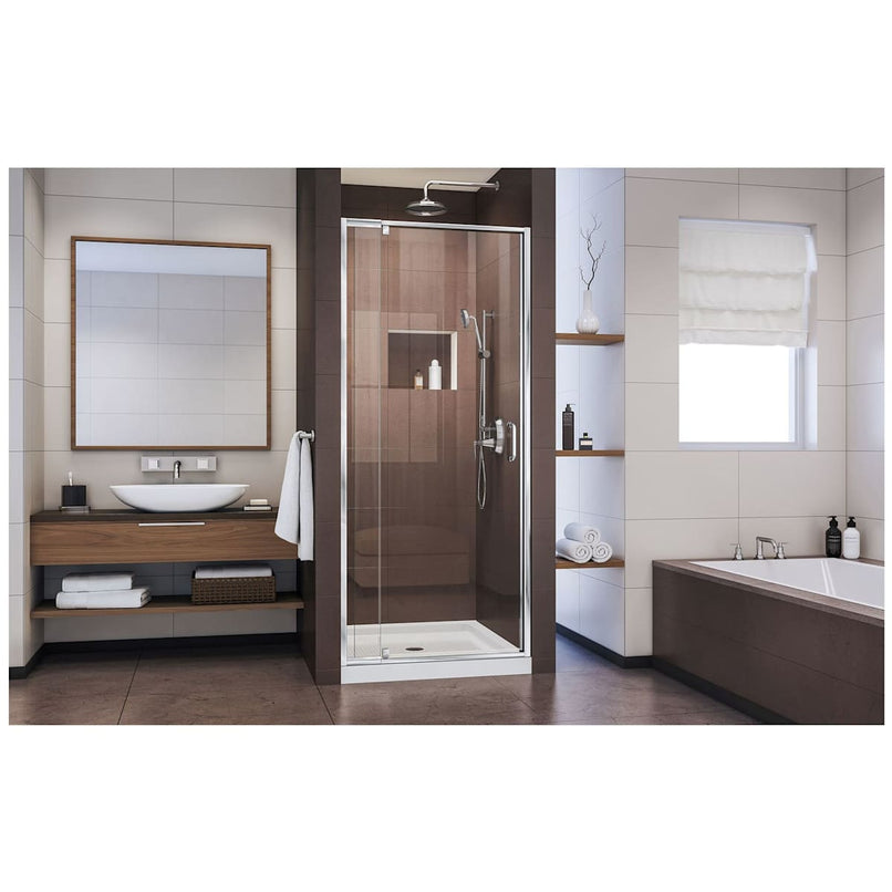 Flex 74-3/4" High x 32" Wide Pivot Framed Shower Door with Clear Glass and 32" Deep x 32" Wide Shower Base with Center Drain - image 4