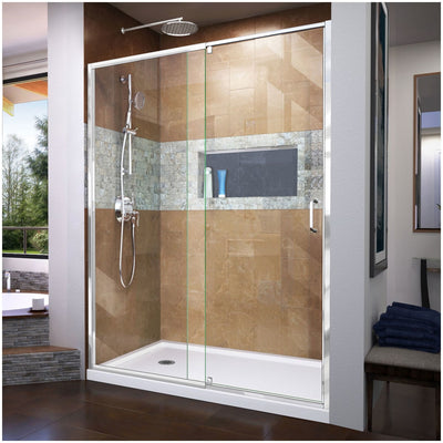 Flex 30" D x 60" W x 74 3/4" H Semi Frameless Shower Door with Left Drain Base Kit - image 1
