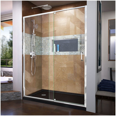 Flex 32" D x 60" W x 74 3/4" H Semi Frameless Shower Door with Left Drain Base Kit - image 1