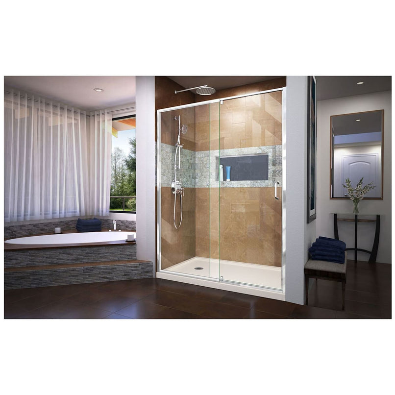 Flex 32" D x 60" W x 74 3/4" H Semi Frameless Shower Door with Left Drain Base Kit - image 4