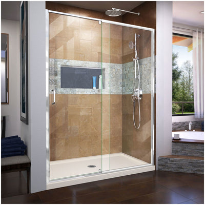 Flex 34" D x 60" W x 74 3/4" H Semi Frameless Shower Door with Center Drain Base Kit - image 1