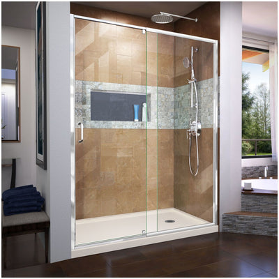 Flex 34" D x 60" W x 74 3/4" H Semi Frameless Shower Door with Right Drain Base Kit - image 1
