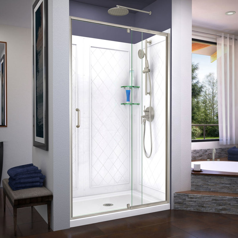 Flex 36" D x 48" W x 76 3/4" H Semi Frameless Shower Door with Center Drain Base and Backwalls - image 1