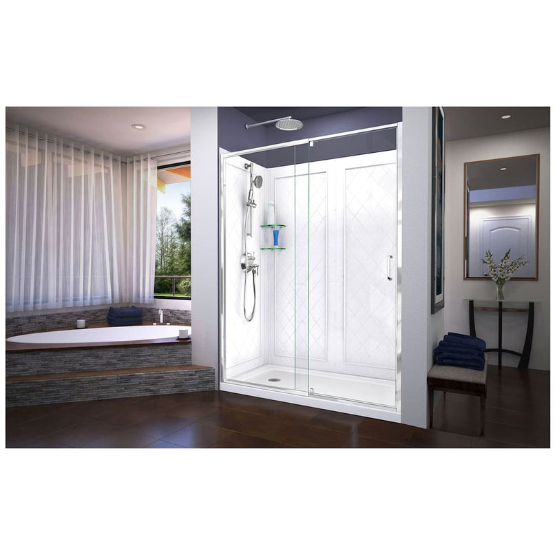 Flex 30" D x 60" W x 76 3/4" H Semi Frameless Shower Door with Left Drain Base and Backwalls - image 4