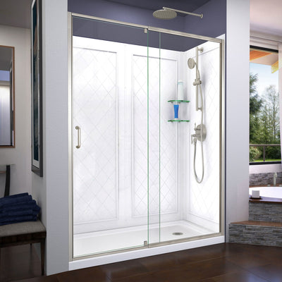 Flex 34" D x 60" W x 76 3/4" H Semi Frameless Shower Door with Right Drain Base and Backwalls - image 1