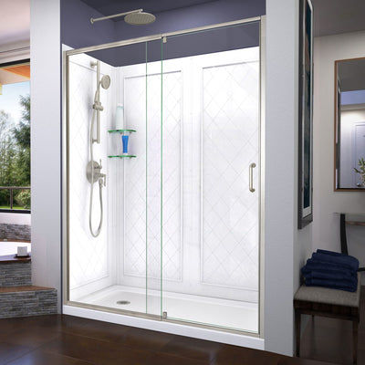 Flex 36" D x 60" W x 76 3/4" H Semi Frameless Shower Door with Left Drain Base and Backwalls - image 1