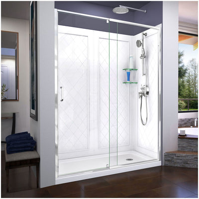 Flex 36" D x 60" W x 76 3/4" H Semi Frameless Shower Door with Right Drain Base and Backwalls - image 1