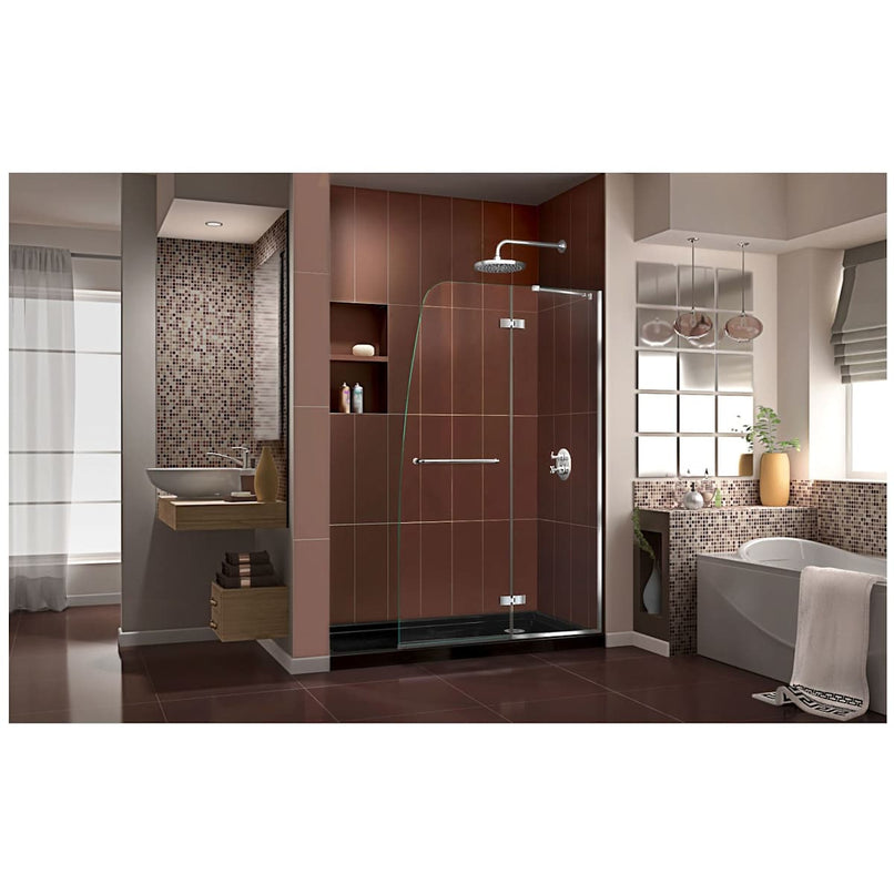 Aqua Ultra 74-3/4" High x 60" Wide 30" Deep Hinged, Shower Screen Frameless Shower Door with Clear Glass, SlimeLine Shower Base Kit, and Right Drain - image 10
