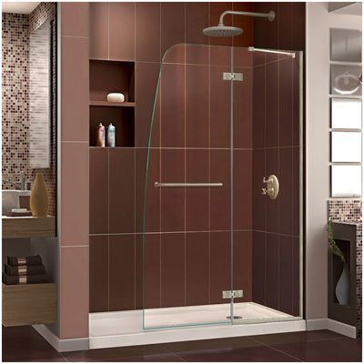 Aqua Ultra 74-3/4" High x 60" Wide 32" Deep Hinged, Shower Screen Frameless Shower Door with Clear Glass, SlimeLine Shower Base Kit, and Right Drain - image 1