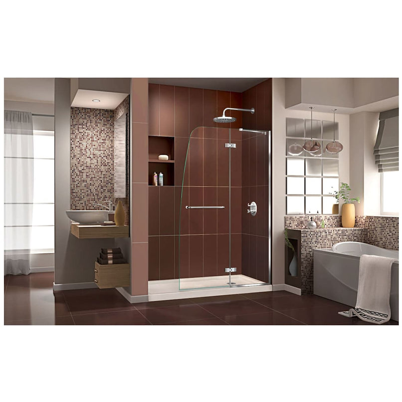 Aqua Ultra 74-3/4" High x 60" Wide 32" Deep Hinged, Shower Screen Frameless Shower Door with Clear Glass, SlimeLine Shower Base Kit, and Right Drain - image 2