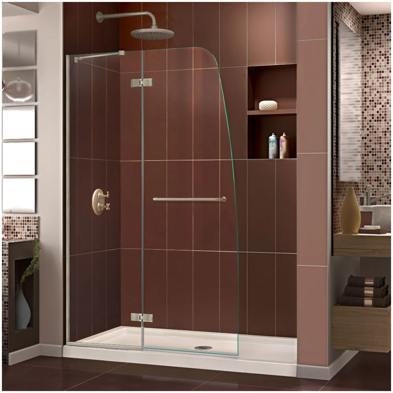 Aqua Ultra 74-3/4" High x 60" Wide 36" Deep Hinged, Shower Screen Frameless Shower Door with Clear Glass, SlimeLine Shower Base Kit, and Center Drain - image 1