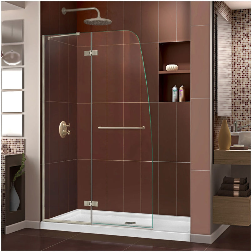 Aqua Ultra 74-3/4" High x 48" Wide 36" Deep Hinged Frameless Shower Door with Clear Glass, SlimeLine Shower Base Kit, and Center Drain - image 1