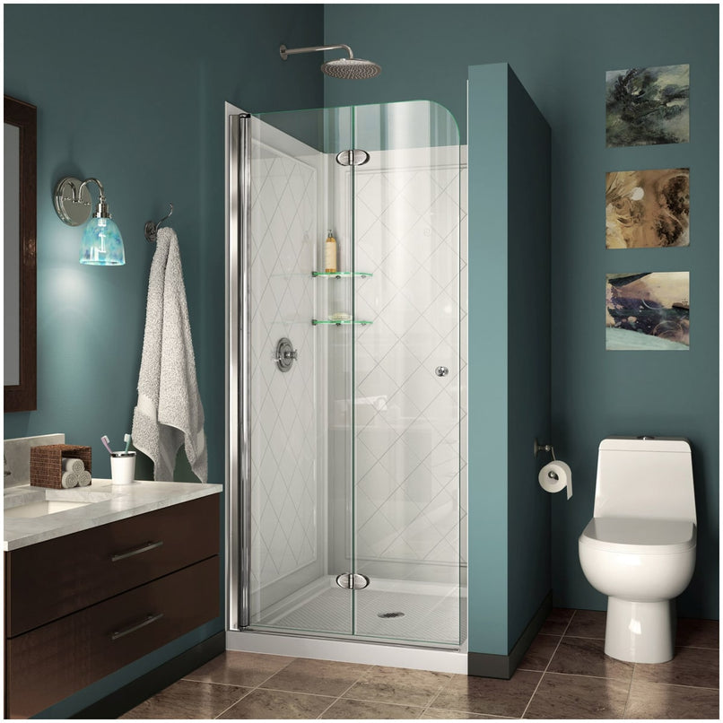Aqua Fold Bi-Fold Shower Enclosure with White 36" x 36" Acrylic Base and Backwall Kit - image 1