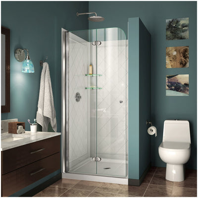 Aqua Fold Bi-Fold Shower Enclosure with White 36" x 36" Acrylic Base and Backwall Kit - image 1