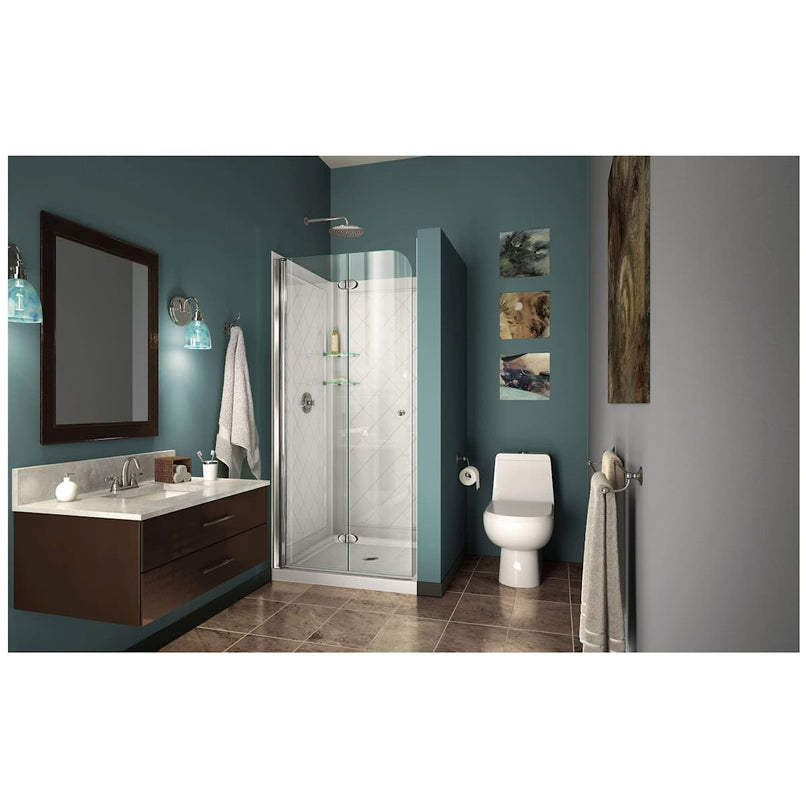 Aqua Fold Bi-Fold Shower Enclosure with White 32" x 32" Acrylic Base and Backwall Kit - image 4