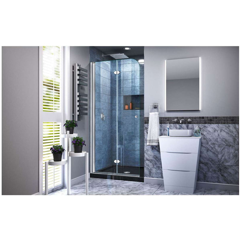 Aqua Fold 74-3/4" H x 32" W x 32" D Bi-Fold Frameless Shower Enclosure with Clear Glass and 32" x 32" Shower Base - image 4