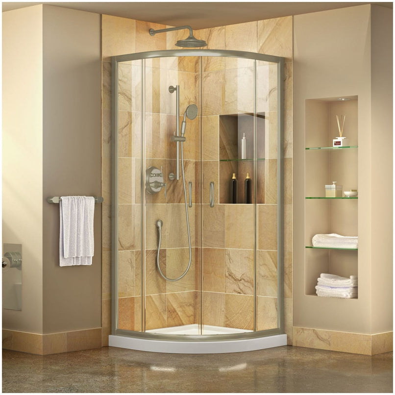 Prime 33" Wide x 74 3/4" High Semi-Frameless Clear Glass Sliding Shower Enclosure - Includes Shower Base - image 1