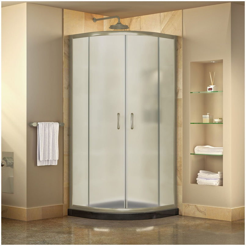 Prime 33" Wide x 74 3/4" High Semi-Frameless Frosted Glass Sliding Shower Enclosure - Includes Shower Base - image 1