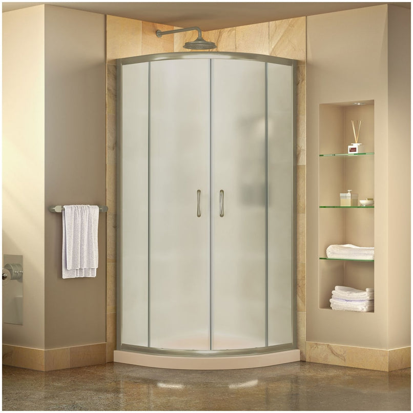 Prime 36" Wide x 74 3/4" High Semi-Frameless Frosted Glass Sliding Shower Enclosure - Includes Shower Base - image 1