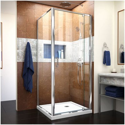 Flex 74-3/4" High x 32" Wide x 32" Deep Pivot Framed Shower Enclosure with Clear Glass, 32" Deep x 32" Wide Shower Base, and Return Panel - image 1