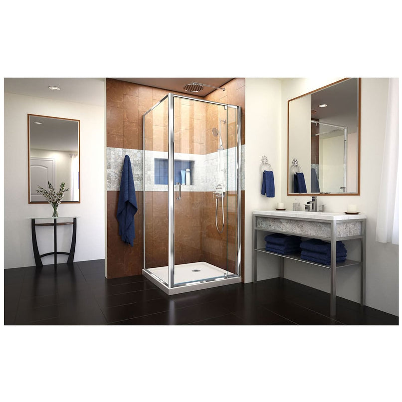 Flex 74-3/4" High x 32" Wide x 32" Deep Pivot Framed Shower Enclosure with Clear Glass, 32" Deep x 32" Wide Shower Base, and Return Panel - image 4