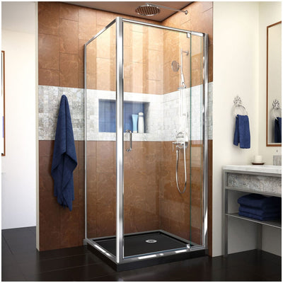 Flex 74-3/4" High x 32" Wide x 32" Deep Pivot Framed Shower Enclosure with Clear Glass, 32" Deep x 32" Wide Shower Base, and Return Panel - image 1