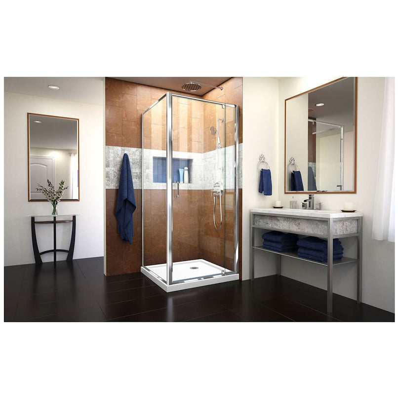 Flex 74-3/4" High x 32" Wide x 32" Deep Pivot Framed Shower Enclosure with Clear Glass, 32" Deep x 32" Wide Shower Base, and Return Panel - image 4