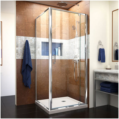 Flex 36" D x 36" W x 74 3/4" H Semi-Frameless Pivot Shower Enclosure with Biscuit Base - image 1
