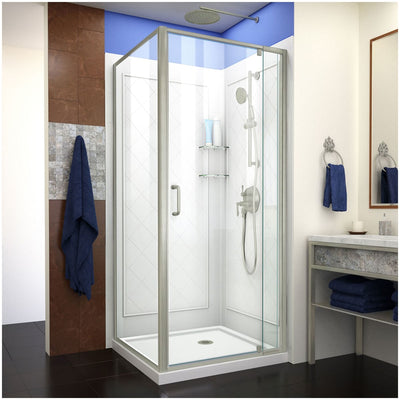 Flex 76-3/4" High x 36" Wide x 36" Deep Pivot Framed Shower Enclosure with Clear Glass, Shower Base, Shower Backwall, and Return Panel - image 1