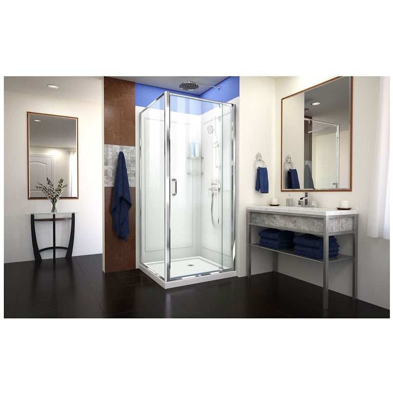 Flex 76-3/4" High x 36" Wide x 36" Deep Pivot Framed Shower Enclosure with Clear Glass, Shower Base, Shower Backwall, and Return Panel - image 4
