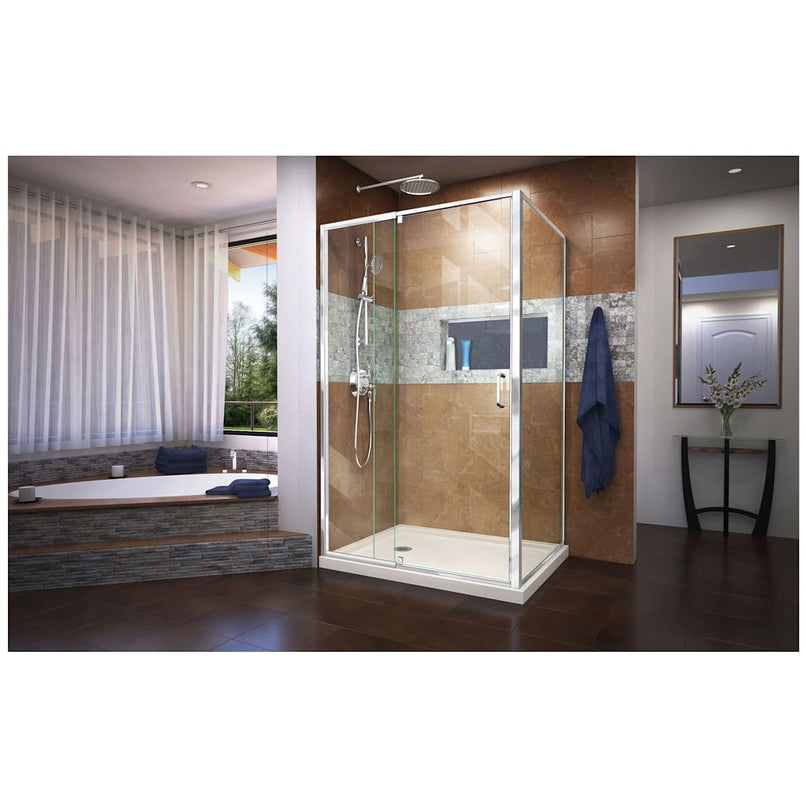 Flex 36" D x 48" W x 74 3/4" H Semi-Frameless Pivot Shower Enclosure with Left Drain Base Kit - image 4