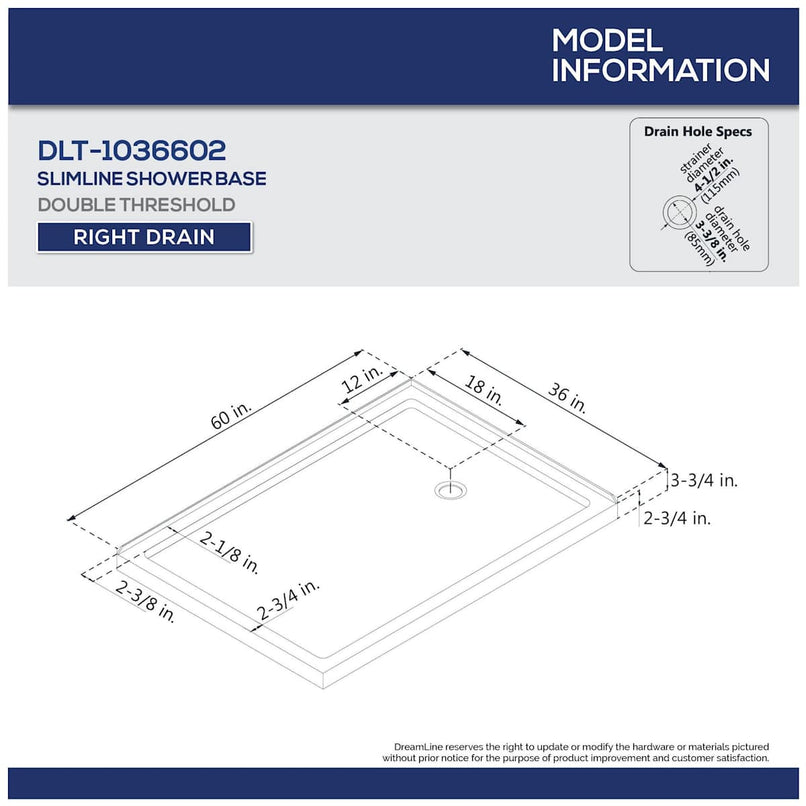 Flex 36" D x 60" W x 74 3/4" H Semi Frameless Shower Enclosure with Right Drain Base - image 12