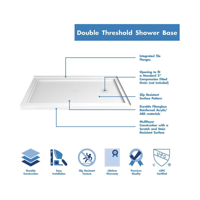 Flex 36" D x 60" W x 74 3/4" H Semi Frameless Shower Enclosure with Right Drain Base - image 17