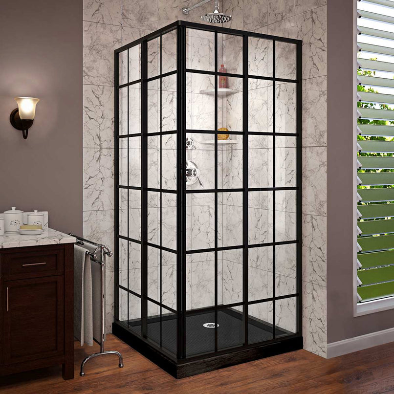 French Corner 74-3/4" High x 42" Wide x 42" Deep Sliding Framed Shower Enclosure with Patterned Glass - image 3