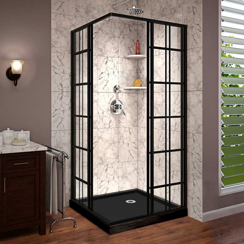 French Corner 74-3/4" High x 42" Wide x 42" Deep Sliding Framed Shower Enclosure with Patterned Glass - image 5