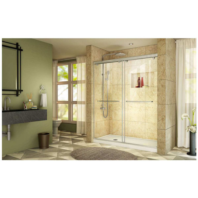 Charisma 78-3/4" High x 60" Wide 30" Deep Sliding Frameless Shower Door with Clear Glass, SlimeLine Shower Base Kit, and Left Drain - image 4