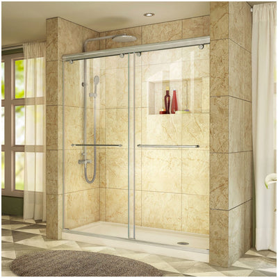 Charisma 78-3/4" High x 60" Wide 30" Deep Sliding Frameless Shower Door with Clear Glass, SlimeLine Shower Base Kit, and Right Drain - image 1