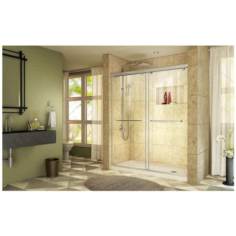 Charisma 78-3/4" High x 60" Wide 30" Deep Sliding Frameless Shower Door with Clear Glass, SlimeLine Shower Base Kit, and Right Drain - image 9