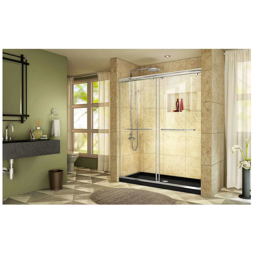 Charisma 78-3/4" High x 60" Wide 32" Deep Sliding Frameless Shower Door with Clear Glass, SlimeLine Shower Base Kit, and Center Drain - image 10