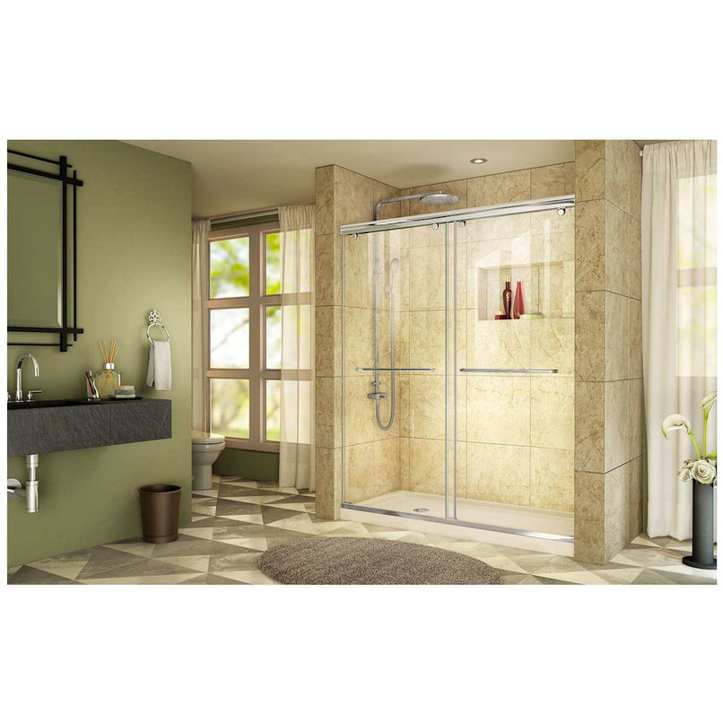 Charisma 78-3/4" High x 60" Wide 32" Deep Sliding Frameless Shower Door with Clear Glass, SlimeLine Shower Base Kit, and Left Drain - image 4