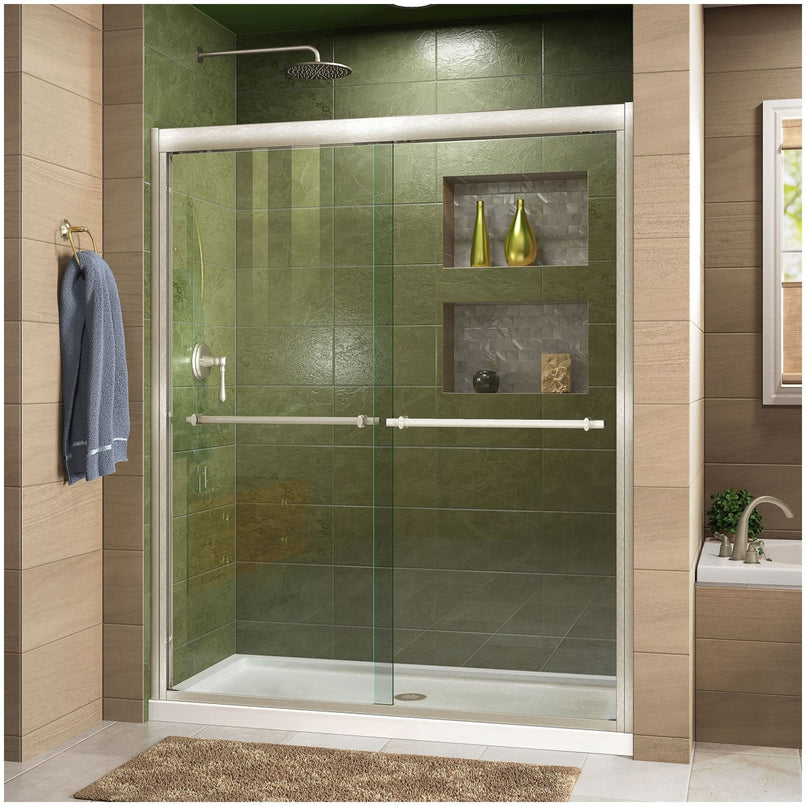 Duet 74-3/4" High x 60" Wide 30" Deep Sliding Framed Shower Door with Clear Glass, SlimeLine Shower Base Kit, and Center Drain - image 1