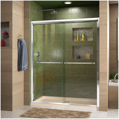 Duet 74-3/4" High x 60" Wide 30" Deep Sliding Framed Shower Door with Clear Glass, SlimeLine Shower Base Kit, and Center Drain - image 1