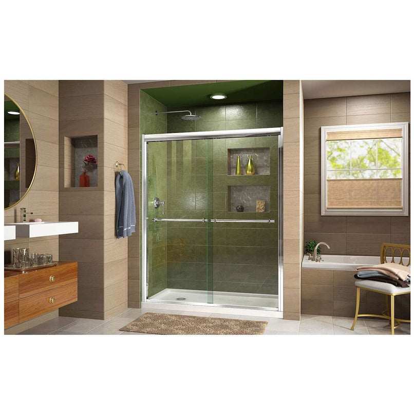 Duet 74-3/4" High x 60" Wide 30" Deep Sliding Framed Shower Door with Clear Glass, SlimeLine Shower Base Kit, and Left Drain - image 9
