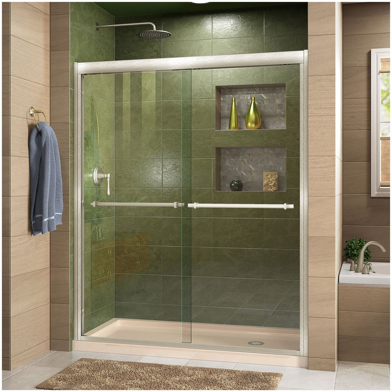Duet 74-3/4" High x 60" Wide 30" Deep Sliding Framed Shower Door with Clear Glass, SlimeLine Shower Base Kit, and Right Drain - image 1