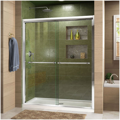 Duet 74-3/4" High x 60" Wide 32" Deep Sliding Framed Shower Door with Clear Glass, SlimeLine Shower Base Kit, and Center Drain - image 1