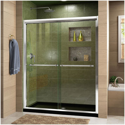 Duet 74-3/4" High x 60" Wide 34" Deep Sliding Framed Shower Door with Clear Glass, SlimeLine Shower Base Kit, and Center Drain - image 1