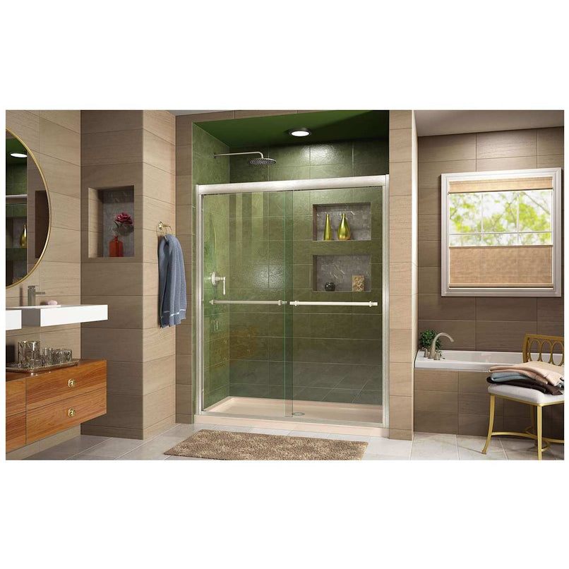 Duet 74-3/4" High x 60" Wide 34" Deep Sliding Framed Shower Door with Clear Glass, SlimeLine Shower Base Kit, and Center Drain - image 10