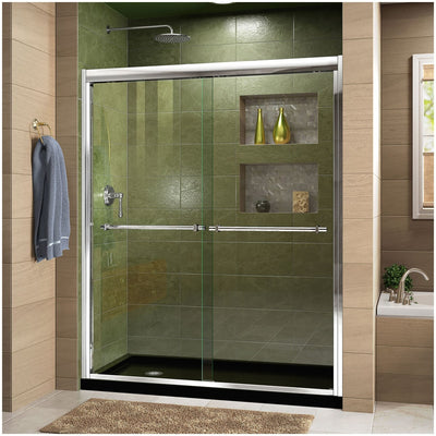 Duet 74-3/4" High x 60" Wide 34" Deep Sliding Framed Shower Door with Clear Glass, SlimeLine Shower Base Kit, and Left Drain - image 1