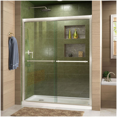 Duet 74-3/4" High x 60" Wide 36" Deep Sliding Framed Shower Door with Clear Glass, SlimeLine Shower Base Kit, and Left Drain - image 1