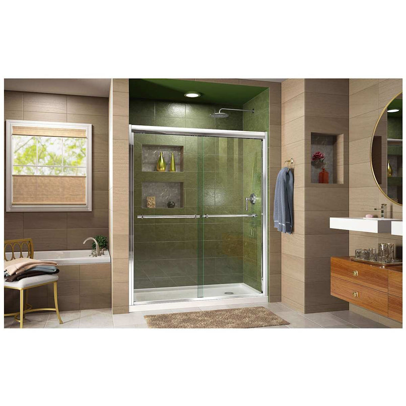 Duet 74-3/4" High x 60" Wide 36" Deep Sliding Framed Shower Door with Clear Glass, SlimeLine Shower Base Kit, and Right Drain - image 9
